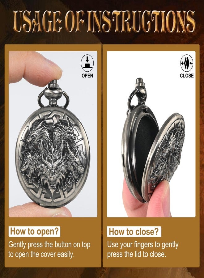 Kabinka DND Dice Set, 7pcs Mini Metal Dice with Pocket Watch Shell, Portable D&D with Necklace, Dungeons and Dragons Dice for RPG(Five-Headed Dragon, Ancient Silver) - Image 3